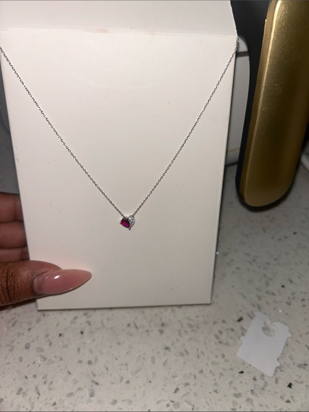 Delicate Silver Necklace with Red  Heart Pendant